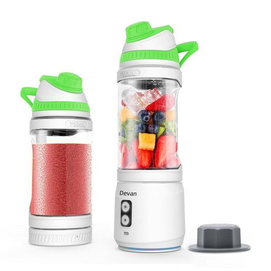 Portable Blender, Anti-Jamming 300 Watt for Shakes and Smoothies, 24oz Travel Blender USB Rechargeable, BPA Free Sporty bottle with a Travel Lid. (Black Base Grey Lid) (White Base Green Lid)