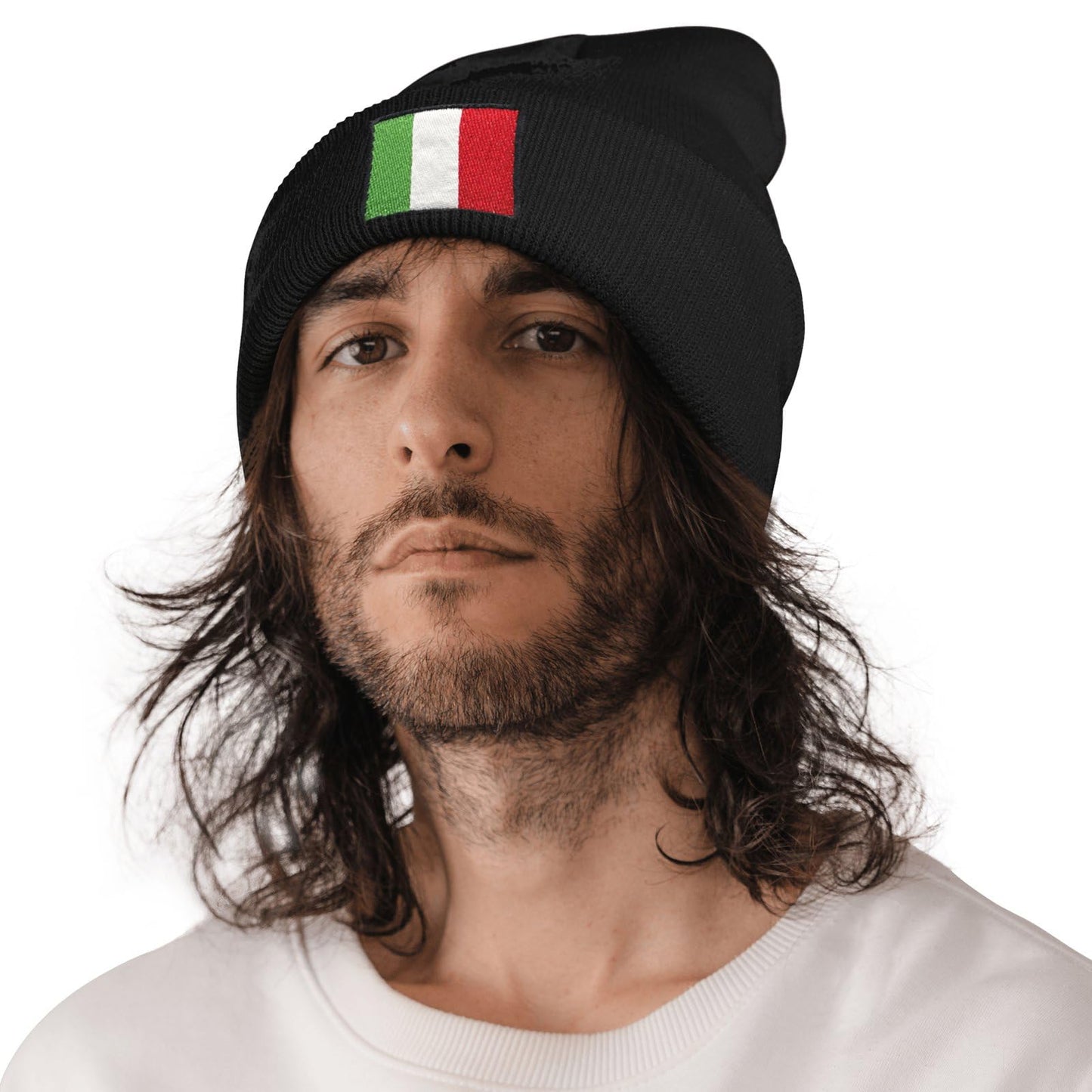 YIEOFH Italy Italian Flag Beanie Hat for Men Women Winter Warm Beanie Hats Stretch Skull Knit Hat Cap Black