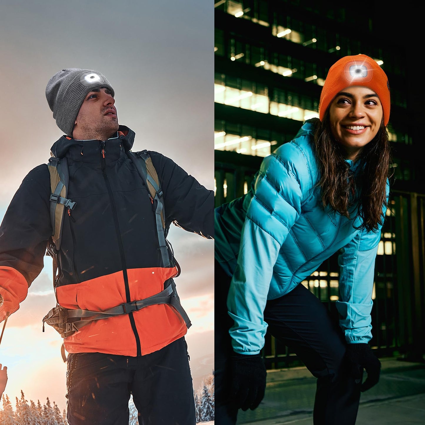 Etsfmoa Unisex Beanie with The Light,Gifts for Men Dad Father, USB Rechargeable LED Warm Knit Headlamp Hat Green