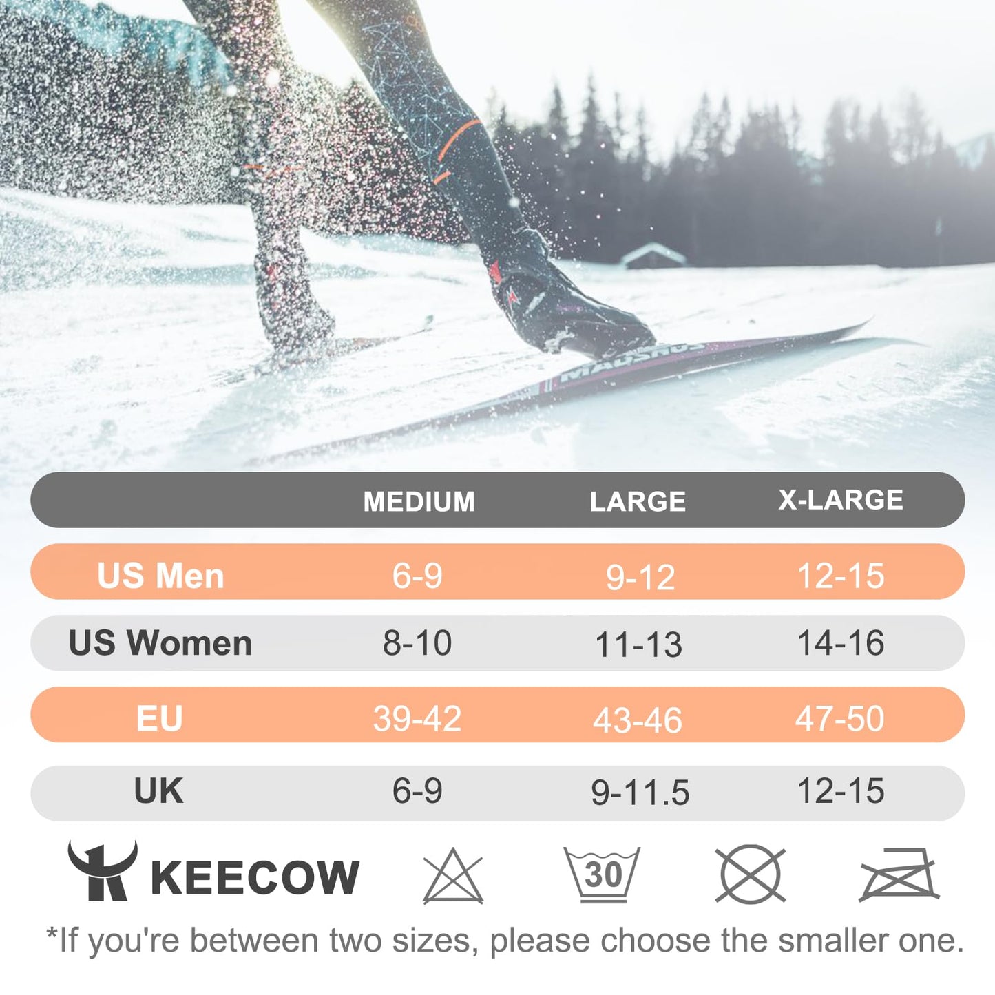 KEECOW Merino Wool Ski Socks for Men & Women 2 Pairs, Thermal Warm Socks for Winter Snowboarding Hunting Outdoor - Knee-high (US, Alpha, Large, Regular, Regular, Black)