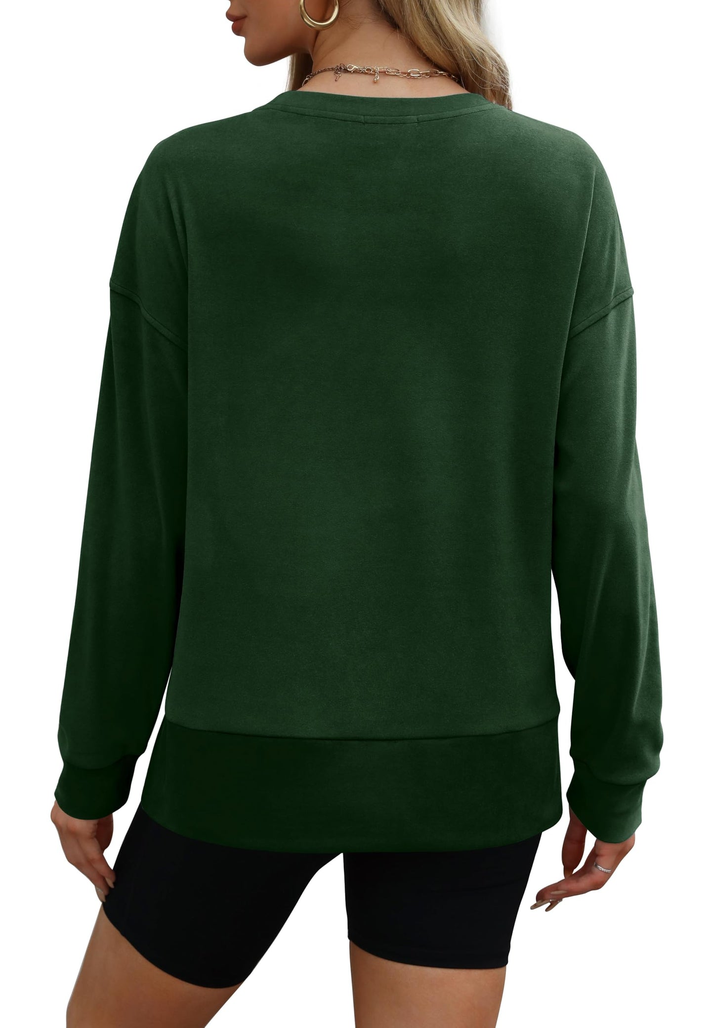 OFEEFAN Long Sleeve Shirts for Women Soft Crewneck Sweatshirts Lightweight Winter Outfits Green L