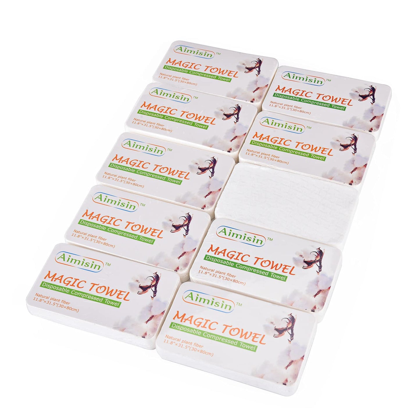 Aimisin Compressed Towels Disposable Soft Durable Towels 100% Cotton for Home Bathroom Travel Camping (M-11.8''x 31.5''-1pack(10pcs))