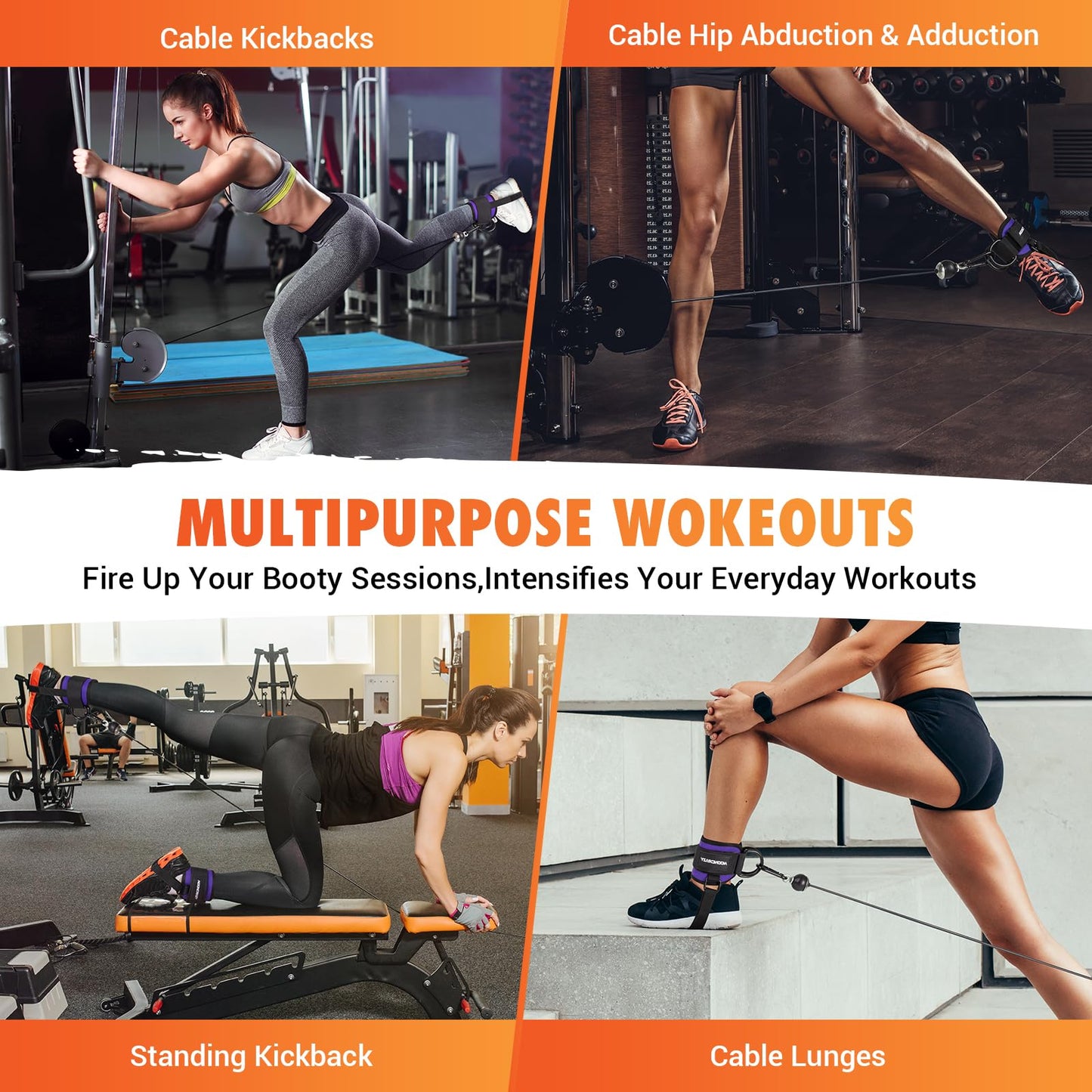 Ankle Strap for Cable Machine Women, Adjustable Gym Cable Ankle Straps for Kickbacks, Glute Workouts, Leg Extensions, Curls, Booty Hip Abductors, Ankle Cuff for Cable Machine Accessories(S-Purple)