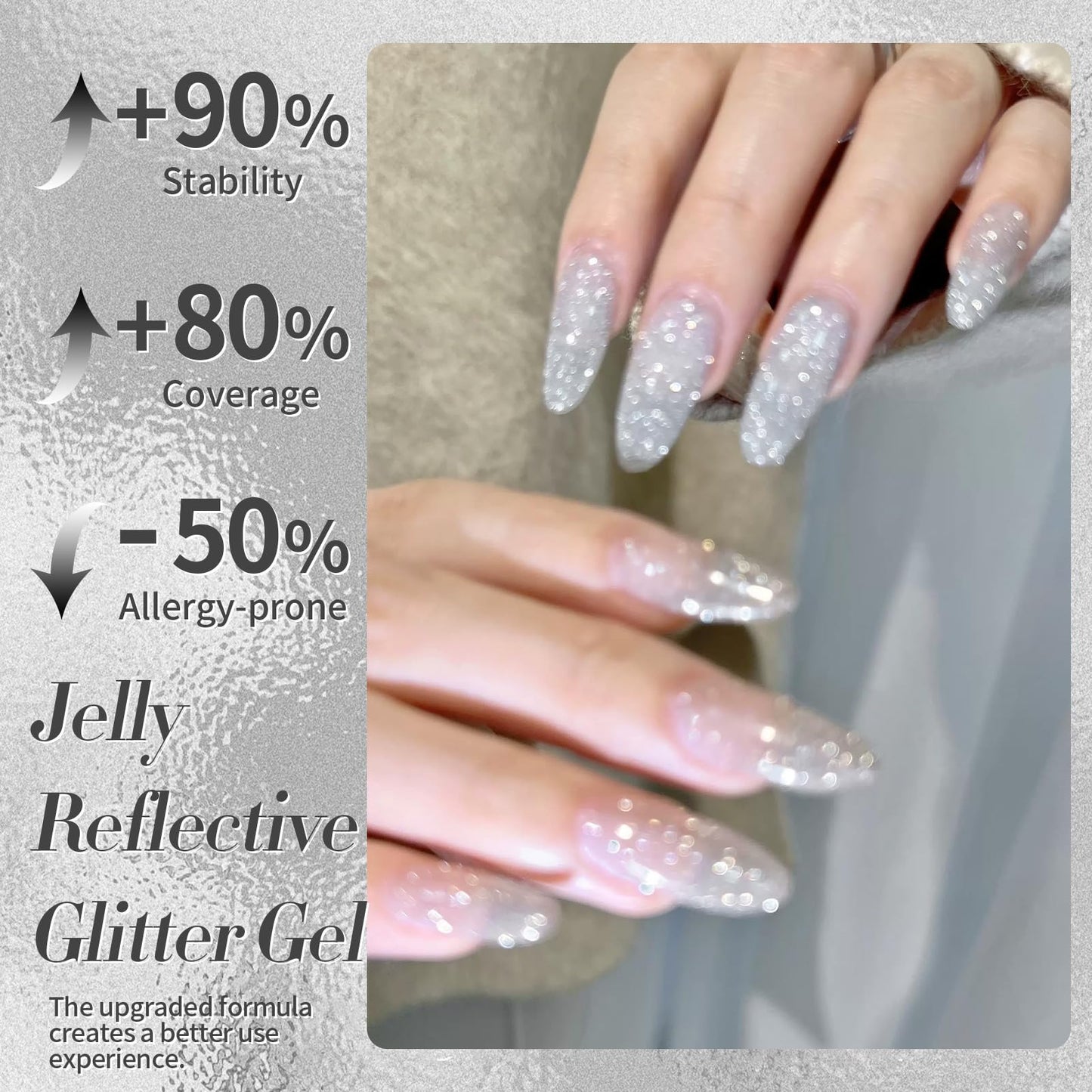 Born Pretty Silver Reflective Glitter Gel Nail Polish Christmas Holographic Transparent Glitter Gel Polish Sparkly Shiny Disco DJ LED Gel Nail Polish Nail Varnish 15ML