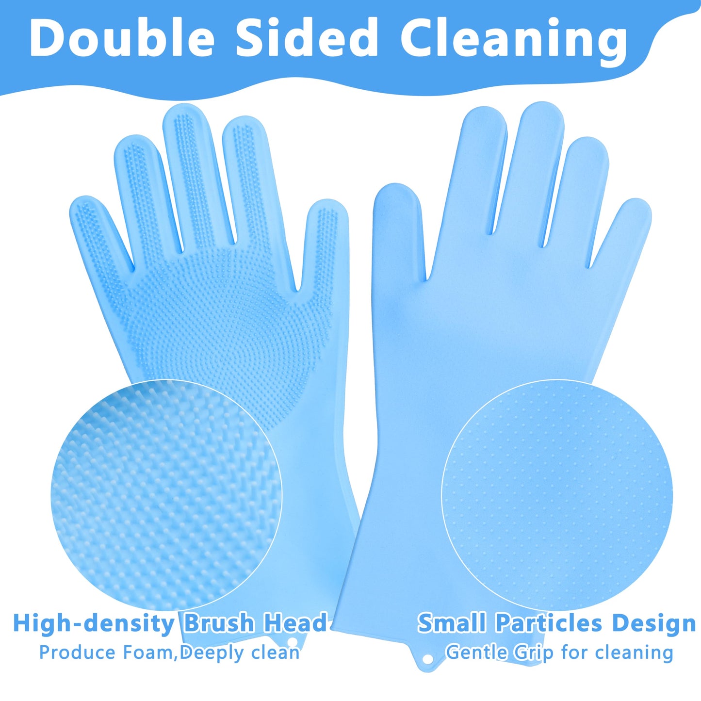 Maiiu Pet Grooming Gloves—Heat Resistant Dog Washing Gloves with High-Density Teeth, Dog Bath Scrubber with Enhanced Five Finger Design, Silicone Gloves for Dogs and Cats Bathing, Massage (Blue)