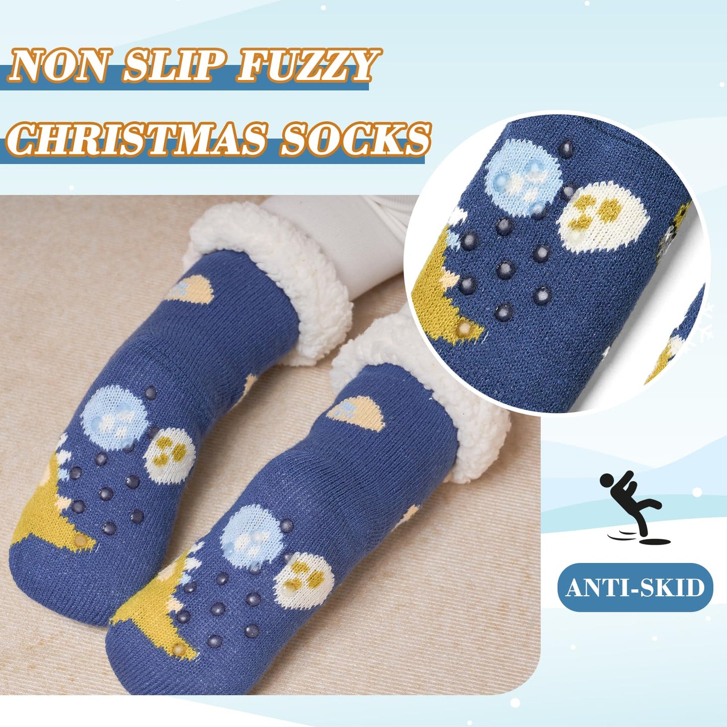 Moon Tree Toddler Boys Fuzzy Socks Winter Warm Socks for Kids Boys Thick Thermal Fleece Lined Fluffy Socks for Home 3 Pack Cartoon Dinos 2-3T