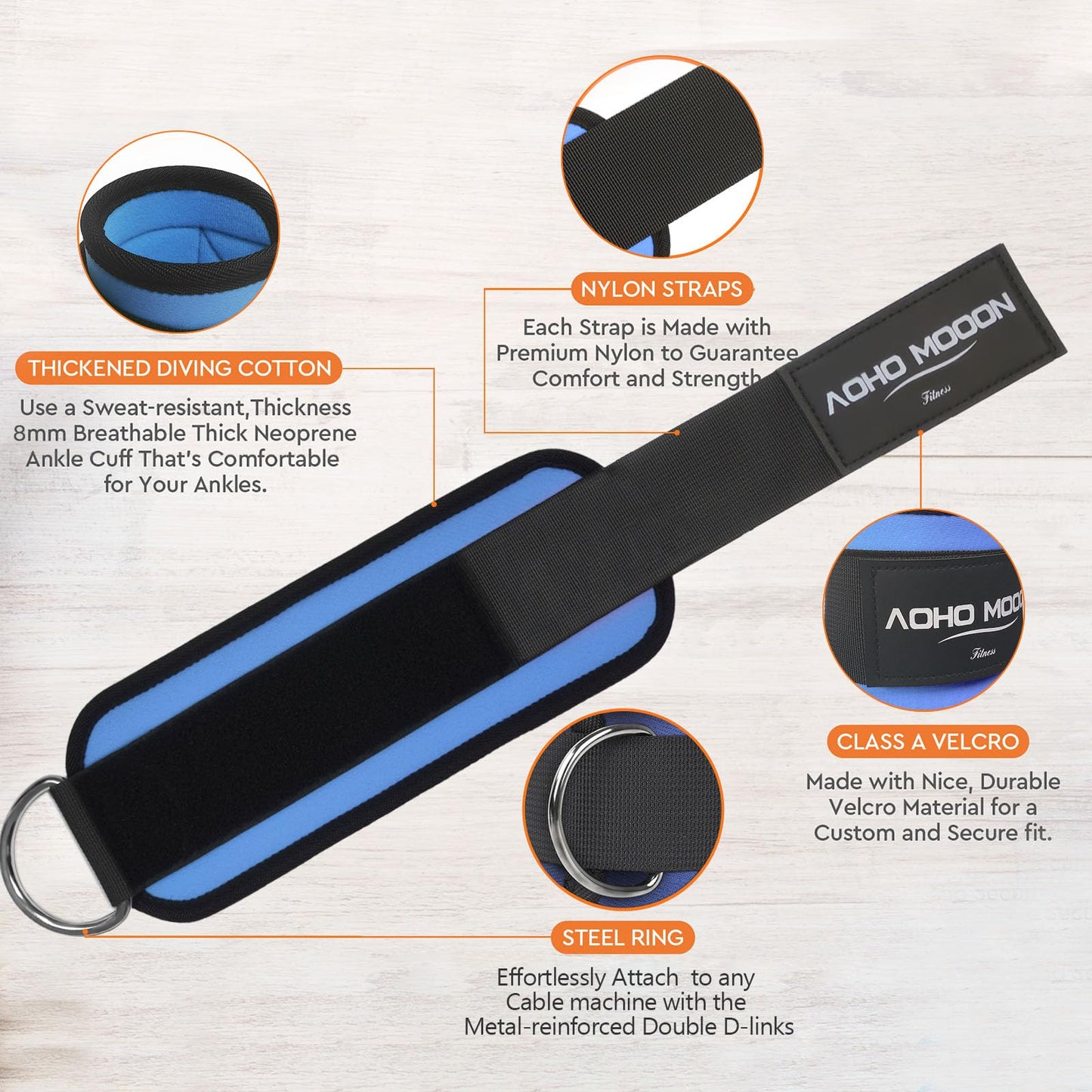 AOHO MOOON (Pair Comfortable Adjustable Ankle Straps for Cable Machines Women, Gym Workout Leg Straps, Ankle Cuffs for Glute Workouts, Foot Straps for Kickback, One Size Fit All with D Ring