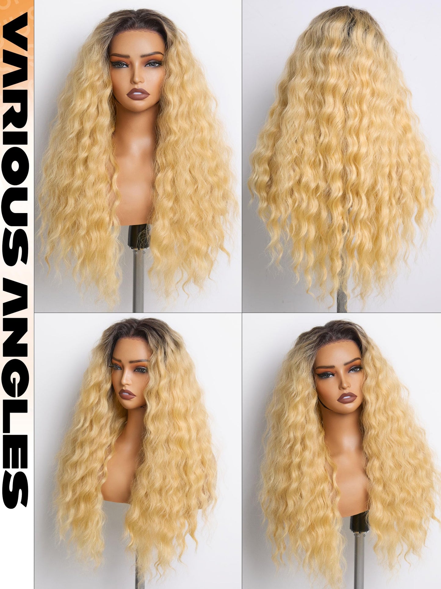 GORGIUS Ombre Blonde Lace Front Wigs Glueless Ocean Wave Long Wig Upgraded with Premium Synthetic Fiber Pre Cut Pre Plucked Natural Hairline