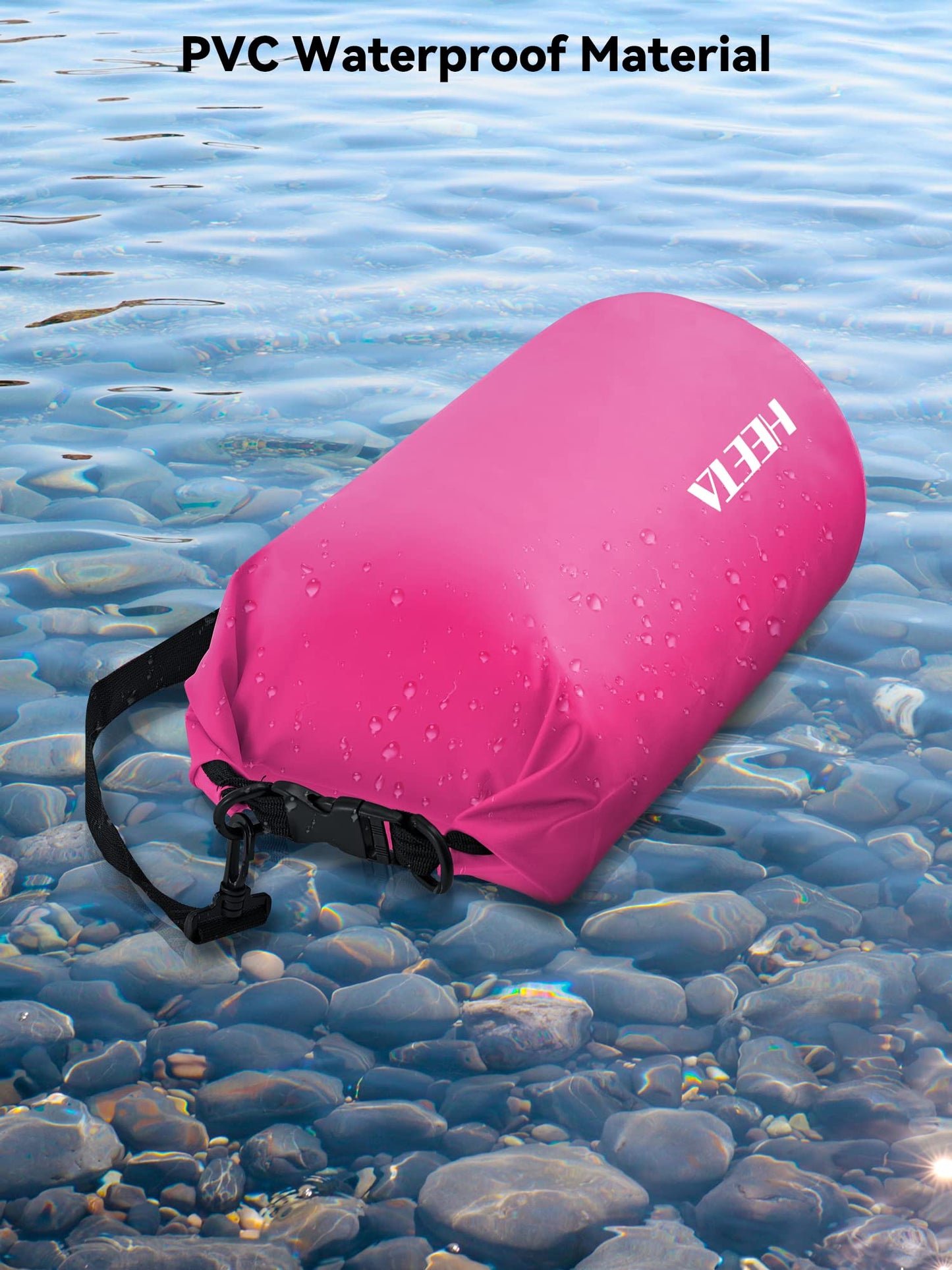 HEETA Waterproof Dry Bag for Women Men (Upgraded Version), Roll Top Lightweight Dry Storage Bag Backpack with Emergency Whistle for Travel, Swimming, Boating, Kayaking, Camping, Beach (Rose Red, 5L)