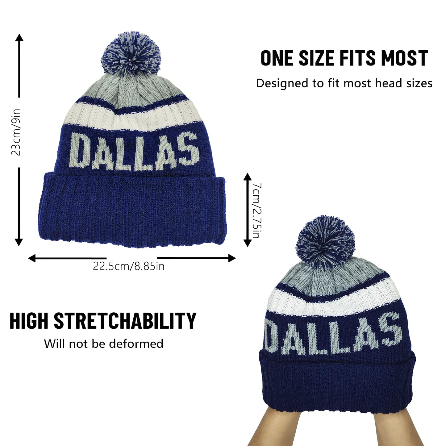 Classic City Beanie Hat,Unisex-Adult with Pom Winter Hat,Gift for Men Women.