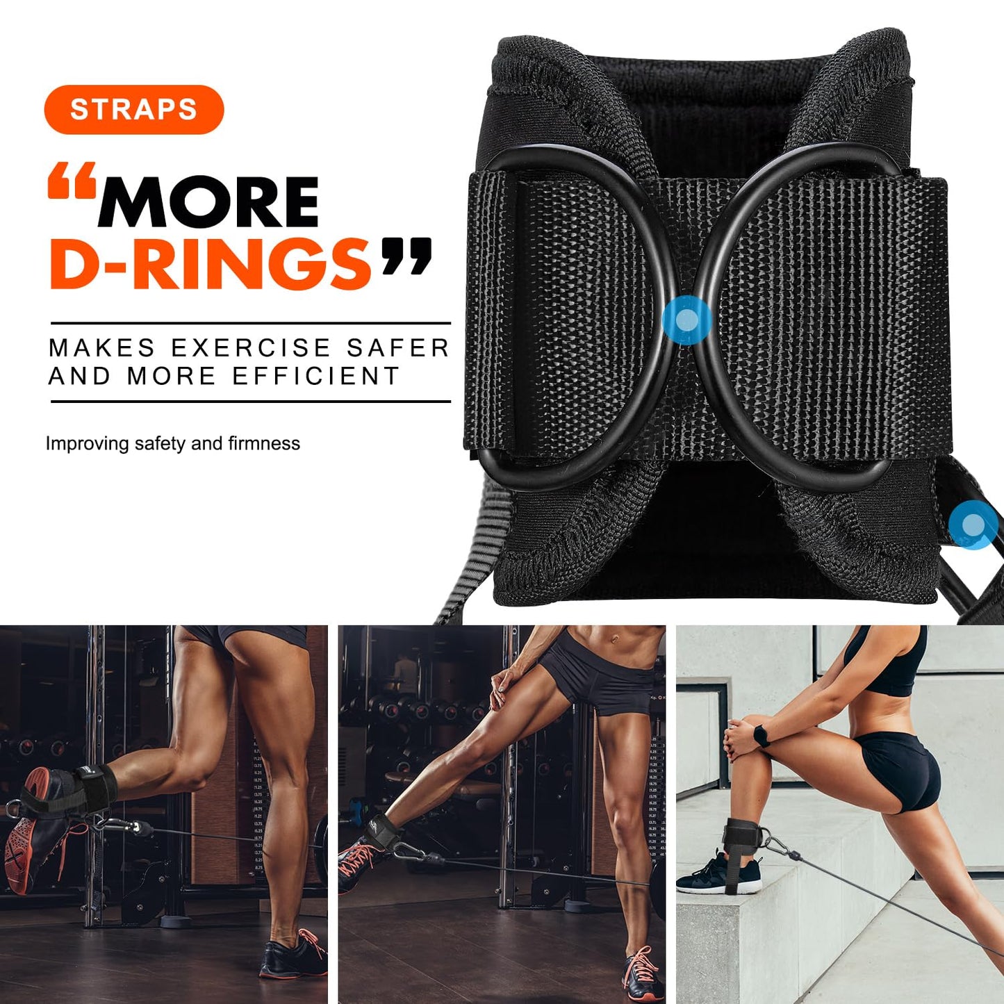 Ankle Cuffs for Cable Machine, Gym Kickback Strap for Glute Leg Workouts, Booty Hip Abductors Exercise, Adjustable Padded Ankle Straps for Cable Machine, Home Gym Attachment for Women & Men