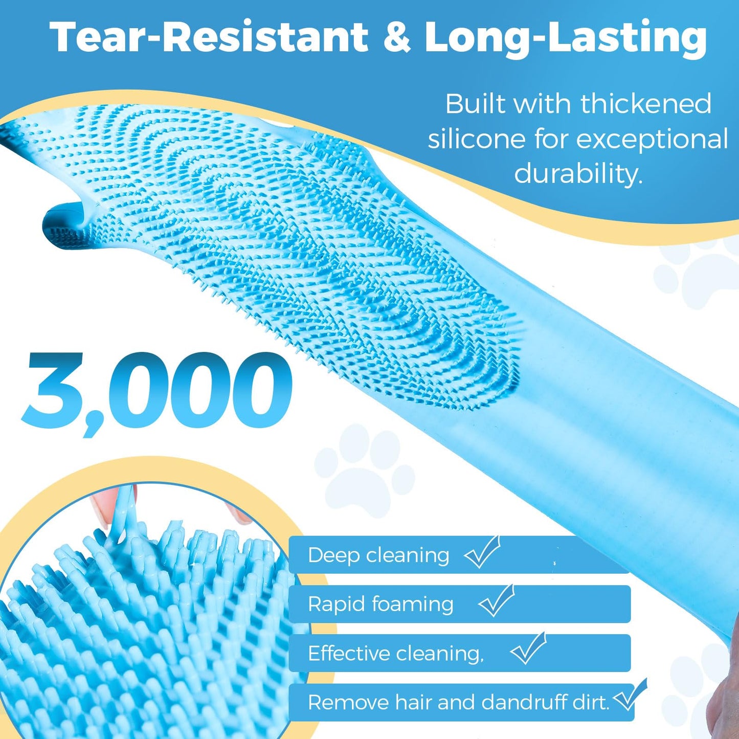 JINHUIYUAN Pet Grooming Gloves, Dog Washing Gloves with Silicone Teeth, Dog Bathing Shampoo Brush, Heat Resistant Five-Finger Design for Bathing, Massaging, Hair Removal, Suitable for Dogs and Cats