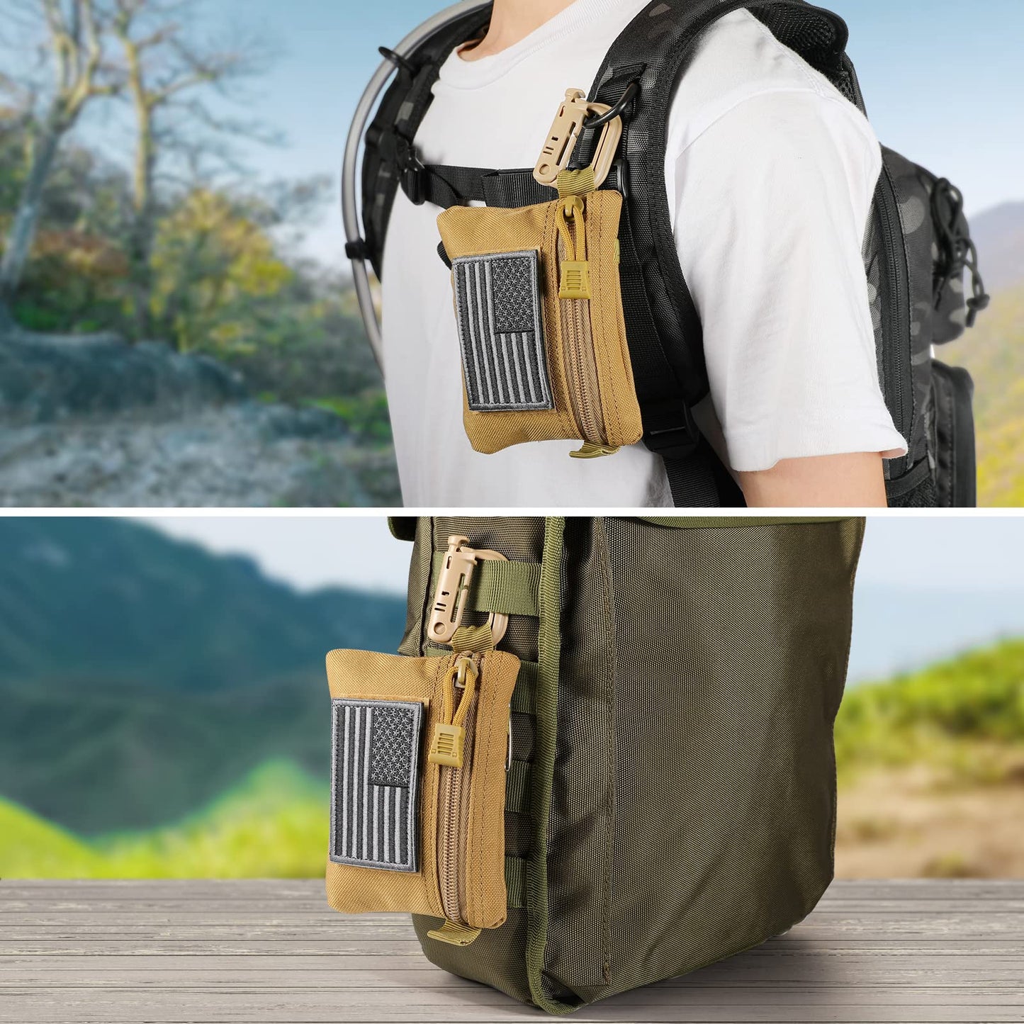 FRTKK 2 Pack Tactical Compact EDC Pouches Military Molle Utility Pouch Accessories Organizer Pouch Coin Purse Keychain Pocket Credit Card Holder Waist Pack ACU 3