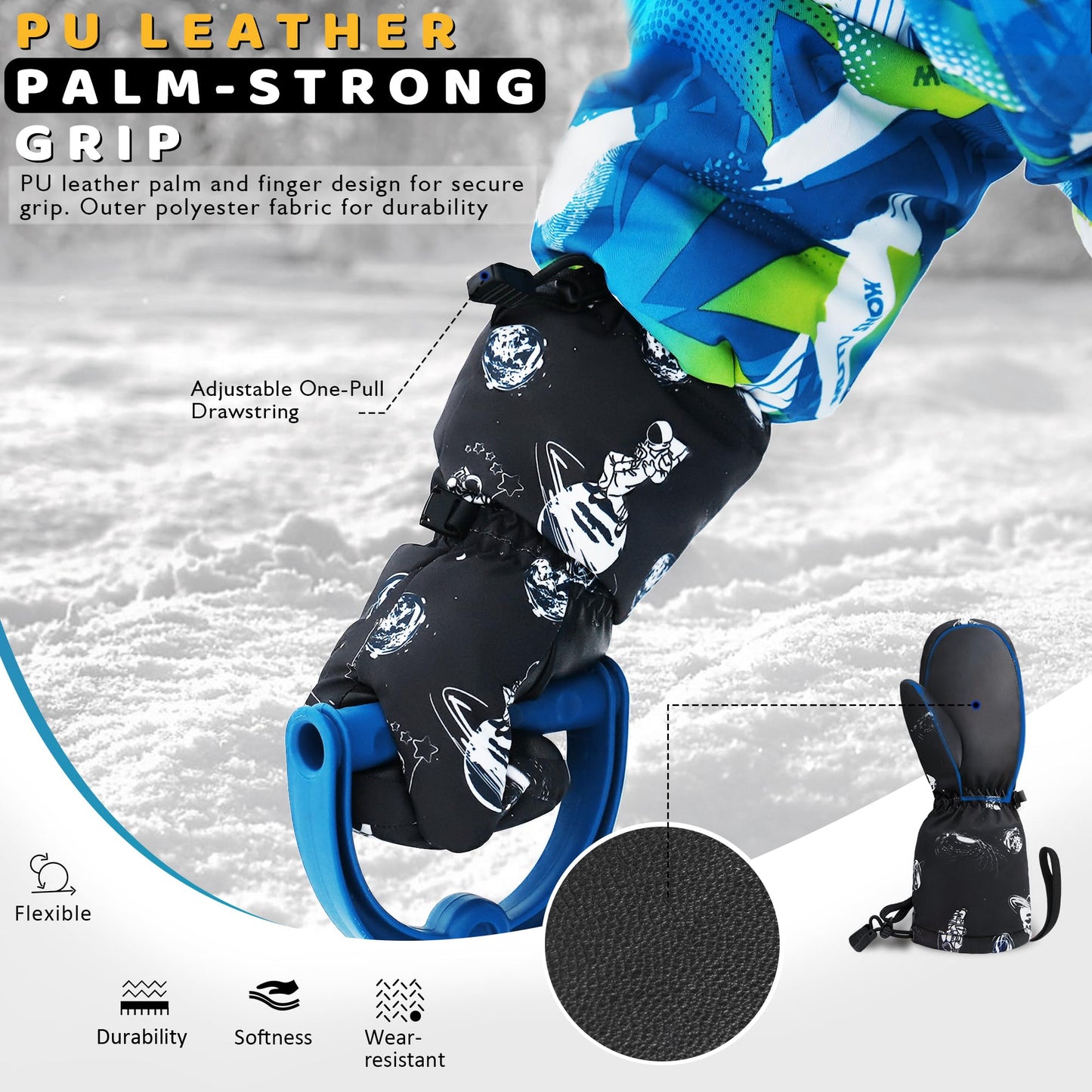 TopAcsy Kids Ski Gloves Waterproof Warm Winter Snow Mittens for Boys Girls
