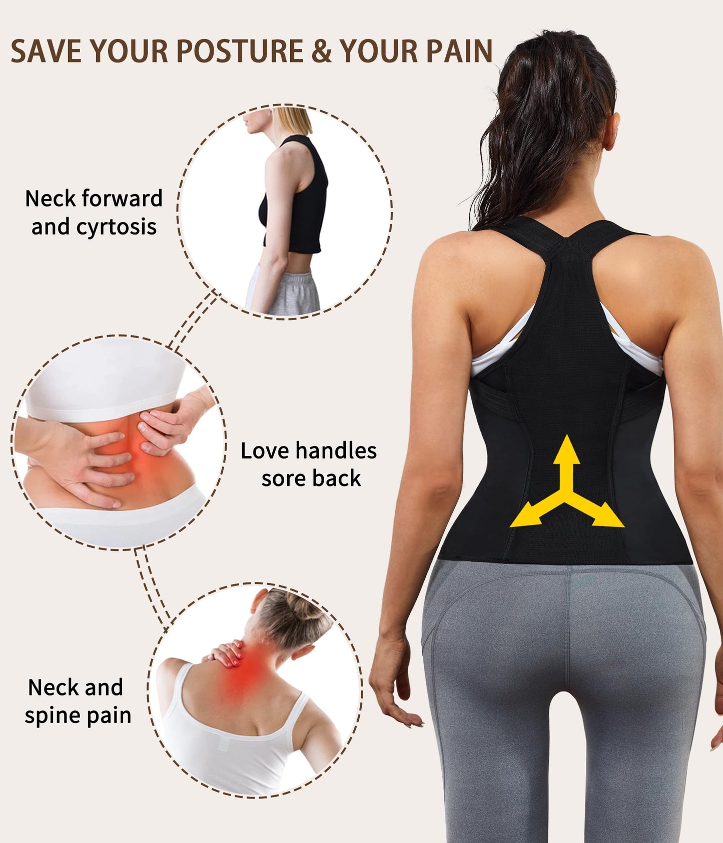 URSEXYLY Women Back Braces Posture Corrector Waist Trainer Vest Tummy Control Body Shaper for Spinal Neck Shoulder and Upper Back Support (L, Black)
