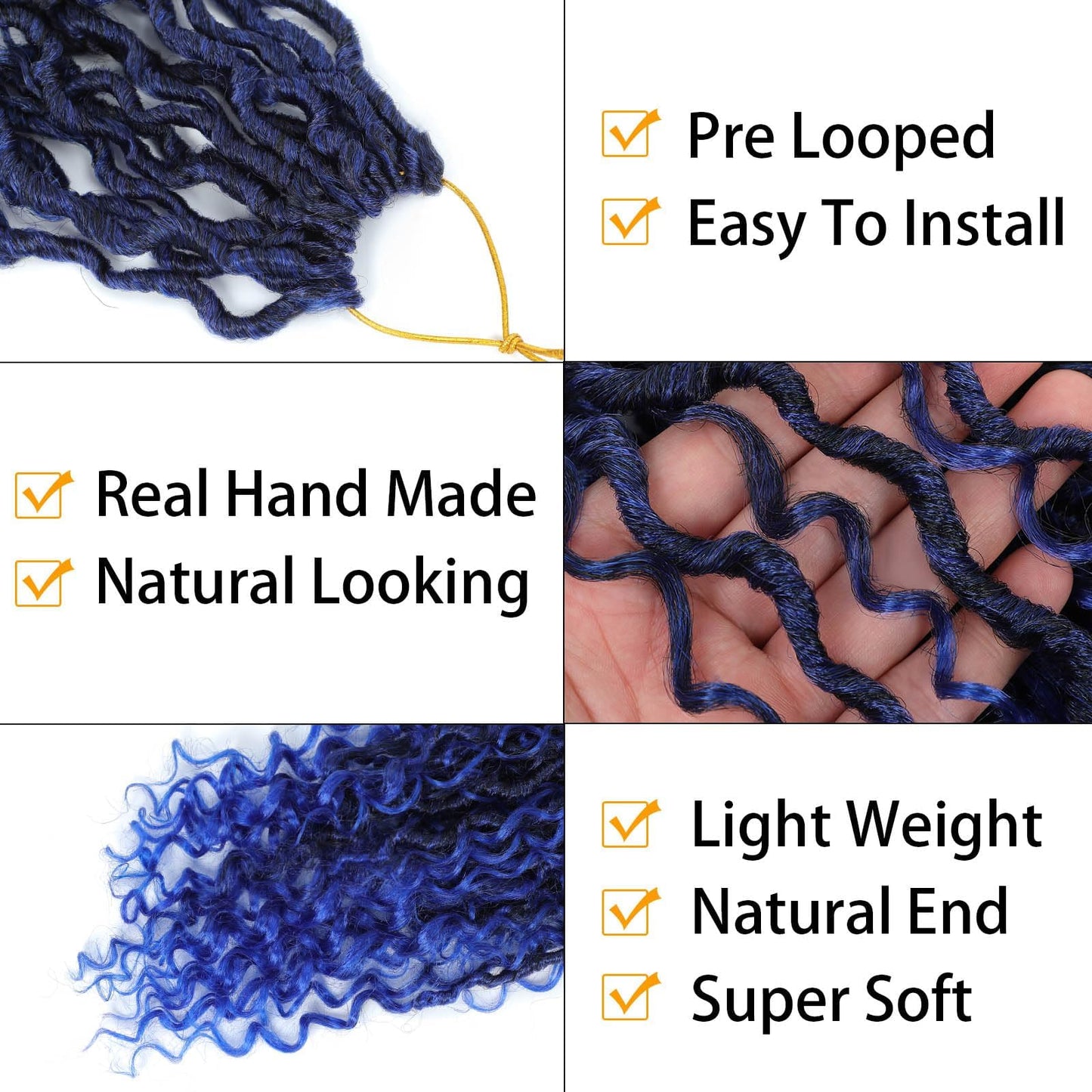 14 Inch 8 Packs Goddess Locs Crochet Hair Ombre Faux Locs Crochet Hair for Women Pre Looped Boho River Locs Crochet Hair with Curly Ends Synthetic (#TBlue)