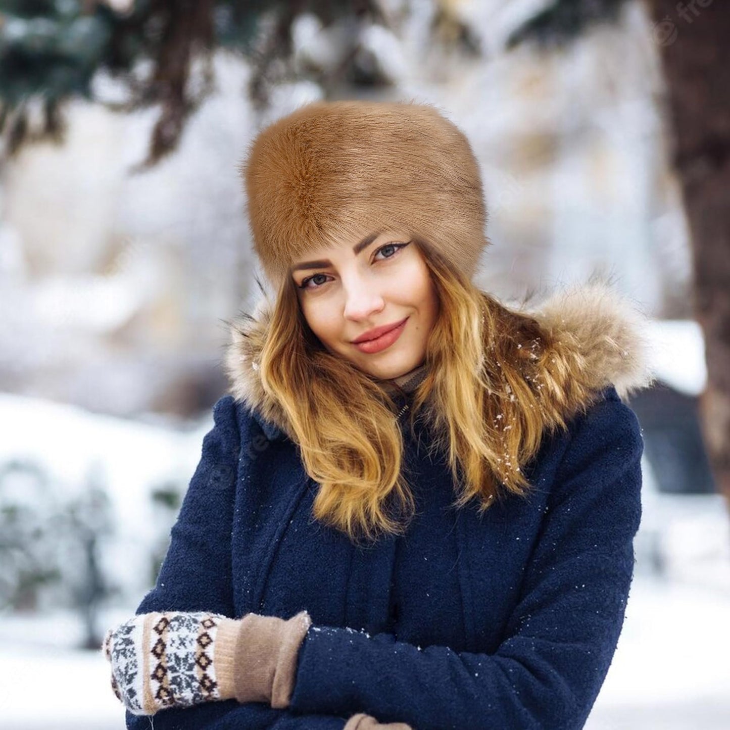 Dikoaina Faux Fur Cossack Russian Style Hat for Ladies Winter Hats for Women Khaki