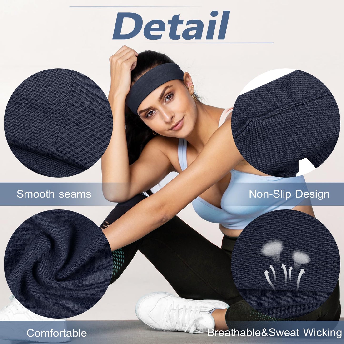 DiyJibb Headbands for Women Non Slip - 7PCS Fashion Sports Hair Bands for Women's Hair, Soft Cotton Cloth Stretchy Headbands for Women for Workout Yoga Running