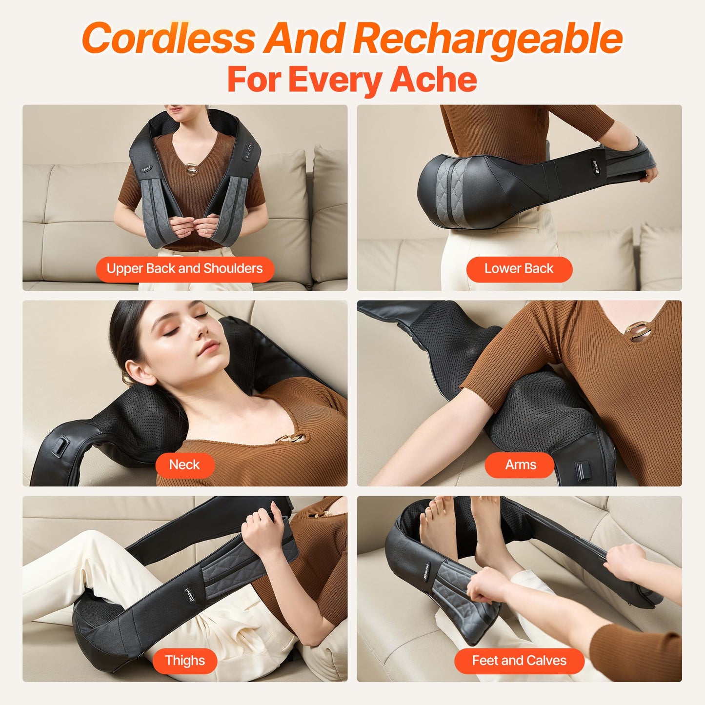 Elomol Cordless Neck Back Massager with Heat - Rechargeable Shiatsu Kneading Shoulder Shawl for Pain Relief Deep Tissue, Long-Lasting Portable Design for Mom Dad Men Women Her Him