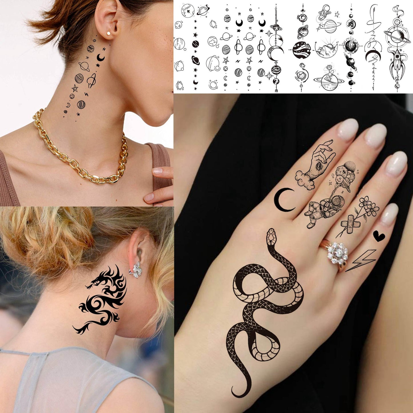 71 Sheets Small Cute Temporary Tattoos For Women Men Hands Neck Finger, Floral Space Moon Fake Long Lasting Tattoos Adults, Lavender Anchor Panda Halloween Snake Dragon Tiger Lion Animals Tattoos