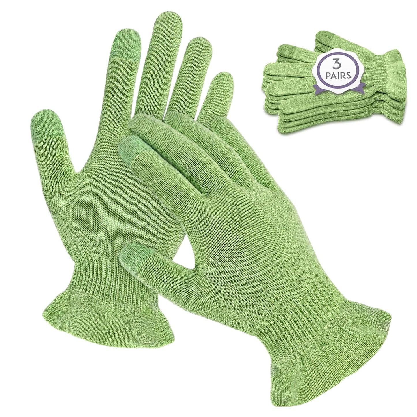 MIG4U Moisturizing Beauty Gloves Touchscreen Overnight Sleeping Glove for Women Dry Hands, Nighttime Lotion, Eczema, SPA, Cosmetic Treatment, Apple Green 3 Pairs Size S/M
