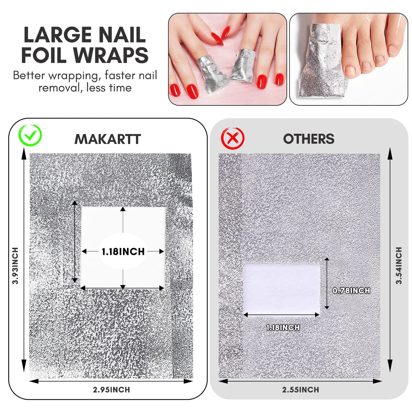 Makartt Nail Polish Remover, 100pcs Nail Foil Wraps for Soak Off Gel Polish Remover, with 1.18inch Pre-attached Lint Free Cotton Pads For Nails, Non Acetone Nail Polish Remover