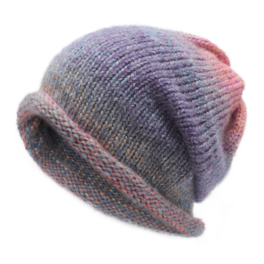 ZLYC Women Knit Slouchy Beanie Hats Soft Winter Stretch Skull Cap (Gradient Purple)