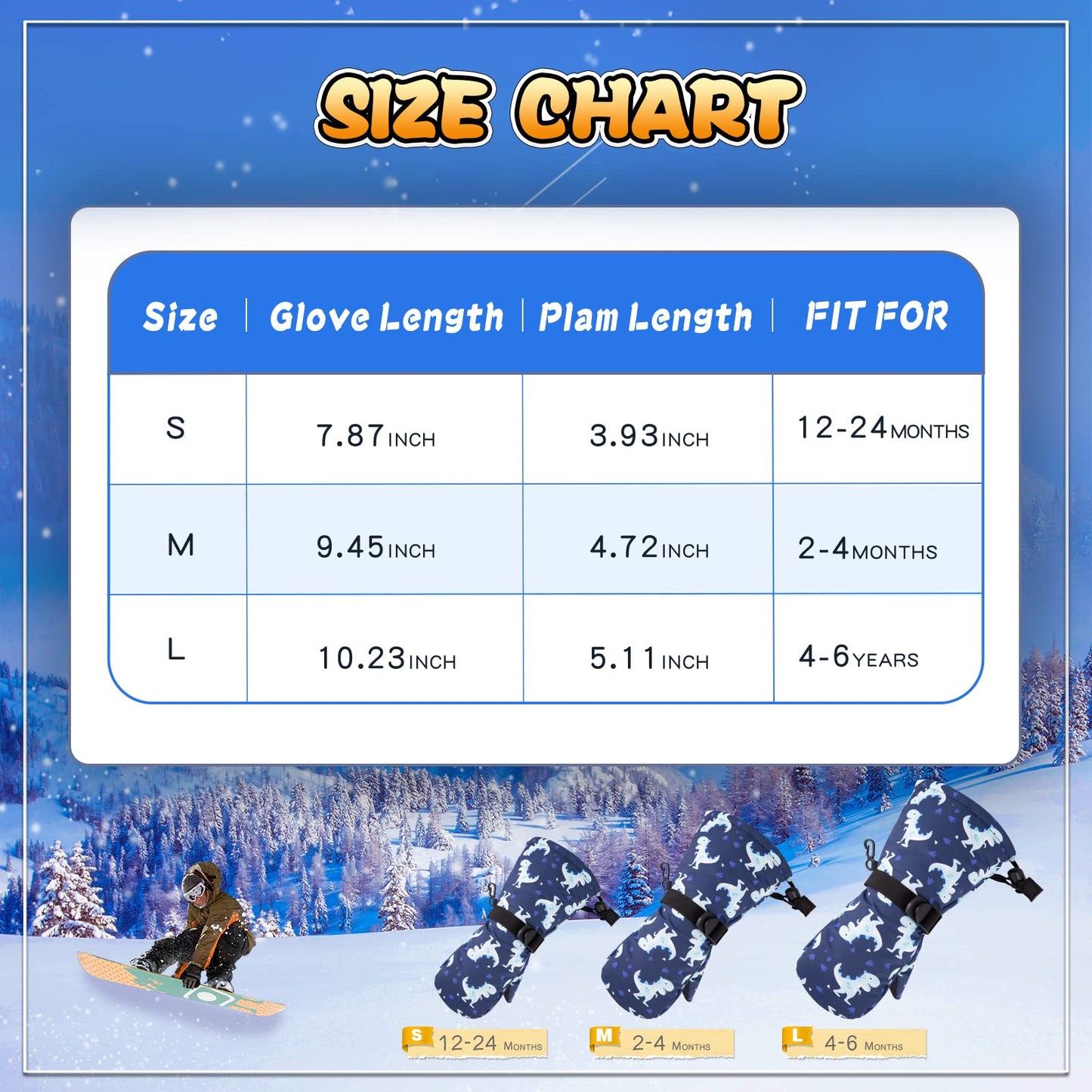 BAVST Winter Kids Waterproof Gloves for Boys Girls Snow Ski Toddler Baby Mittens Outdoor for Infant Teens 1-5T (Colorful fish, L(4-5T))