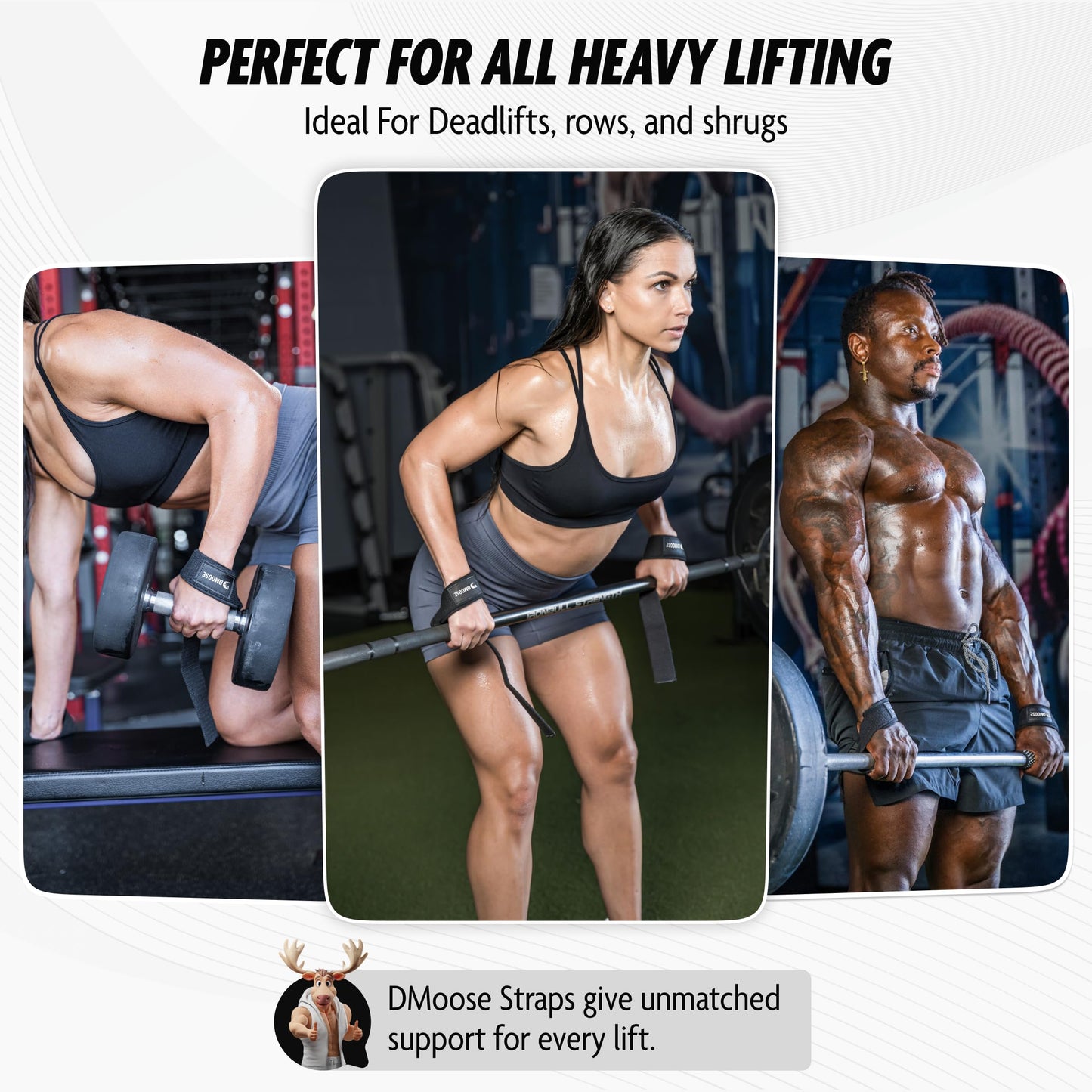 DMoose Fitness Lifting Straps - 4mm Neoprene Padded Wrist Straps for Weightlifting & Powerlifting - Cotton Lifting Strap with Silicone Grip for Men & Women - Durable Deadlift Straps for Gym Workout