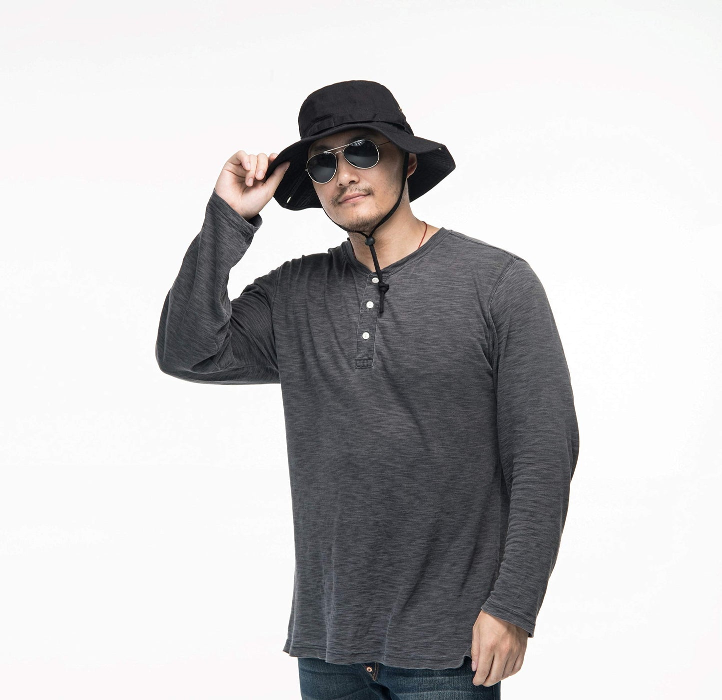 Phaiy Bucket Hat Wide Brim UV Protection Sun Hat Boonie Hats Fishing Hiking Safari Outdoor Hats for Men and Women Black