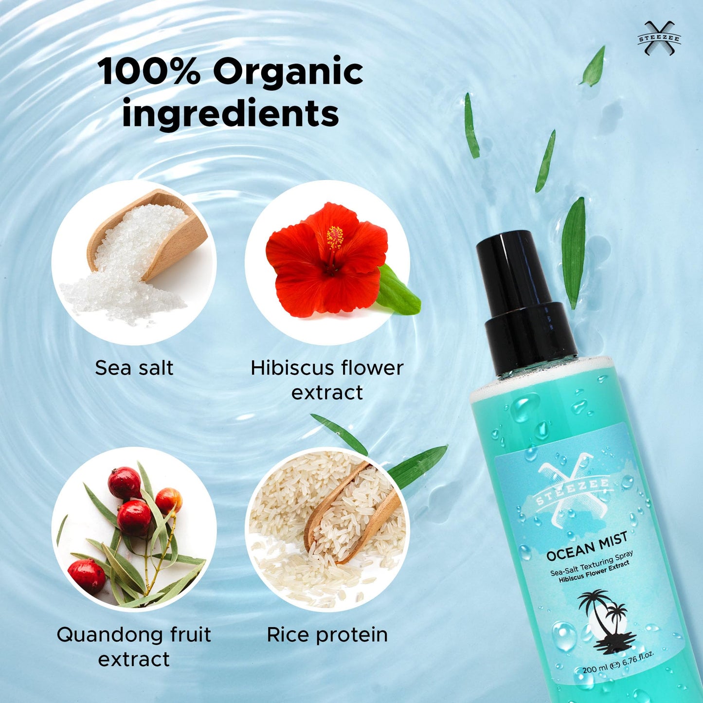 Steezee Ocean Mist Natural Sea Salt Spray for Hair Men & Women, Natural Beach Waves, Volumizing Hair Texturizer, Lightweight, 6.76 oz