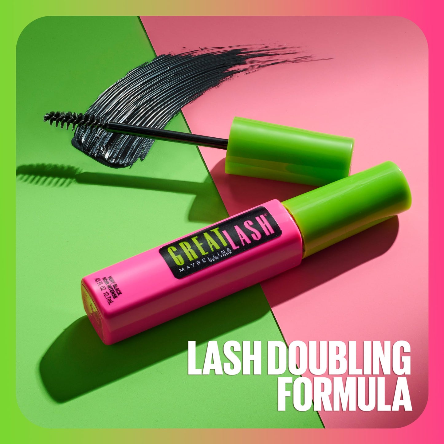 Maybelline Great Lash Washable Mascara Makeup, Volumizing Lash-Doubling Formula That Conditions As It Thickens, Blackest Black, 2 Count