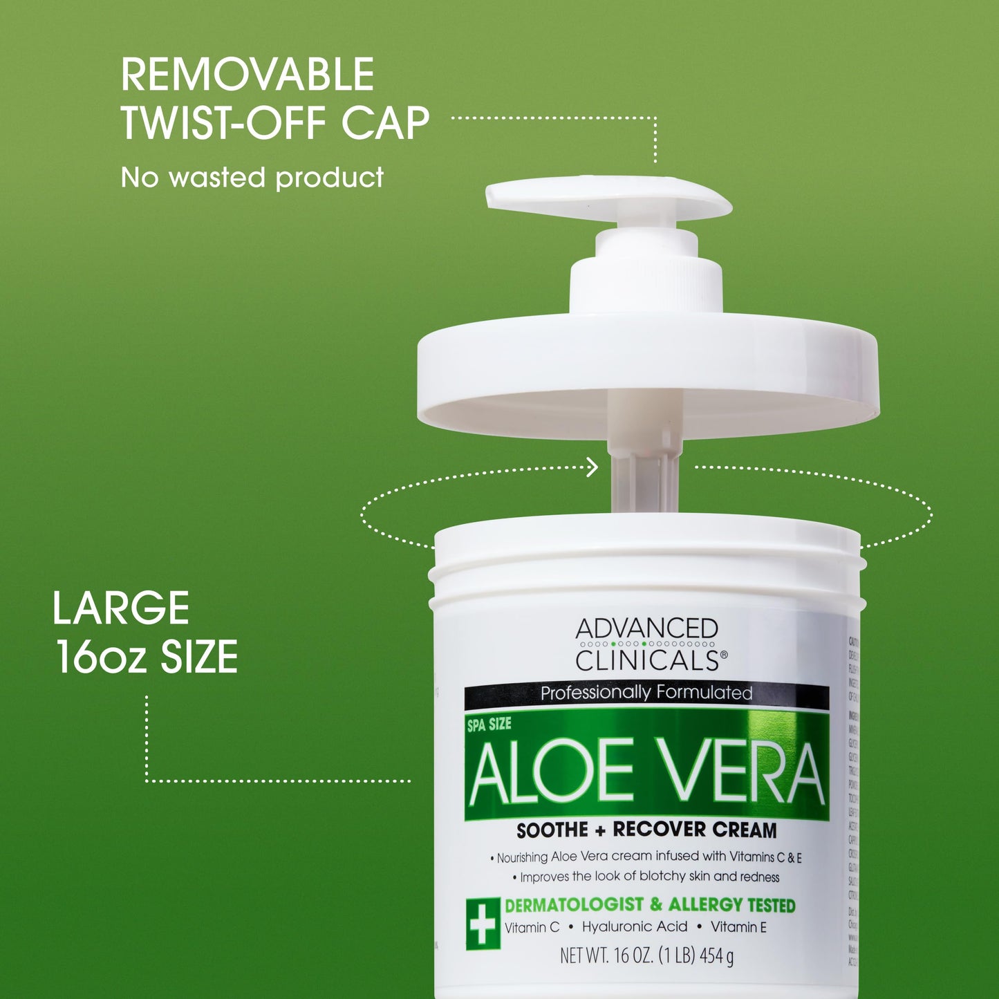 Advanced Clinicals Aloe Vera Lotion Sun Burn Recovery Cream | After Sun Body Lotion W/Vitamin C + Hyaluronic Acid | Sun Damaged Skin Repair Moisturizing Cream | Skin Care Products, Large 16 Oz, 2PC