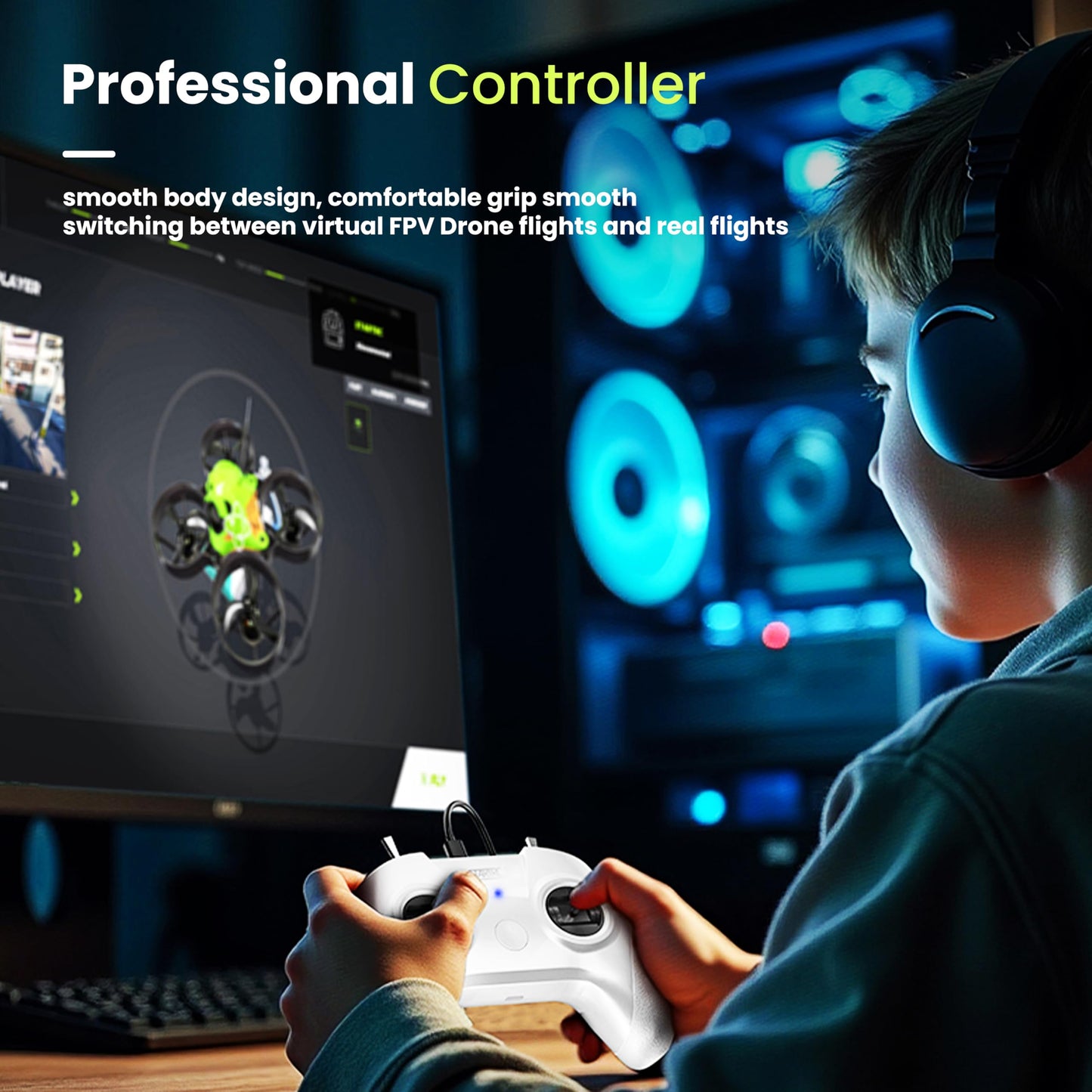 STARDRONE S8 RC Flight Simulator Controller- 8 Channels FPV Drone Games Remote Controller Support Popular System&Platform- Ideal for Beginner Pilots Professional Training Experience(Mode 2) (White)