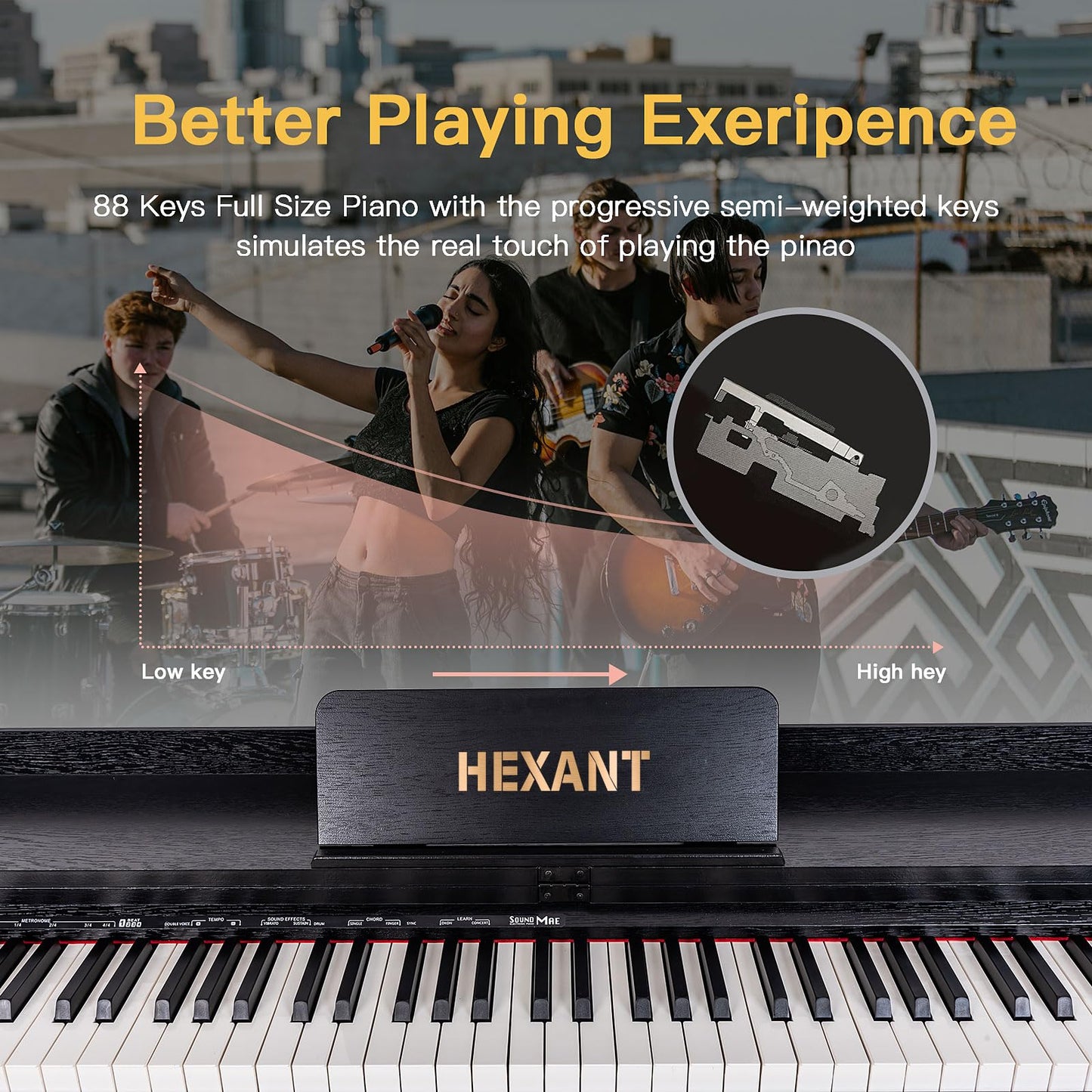 HEXANT 88-Key Weighted Digital Piano, Full-Size Semi-Weighted Upright Flip Electric Keyboard Piano with 3 Pedal and Multi-Functional Keyboard for Beginner(with Bench,Black)