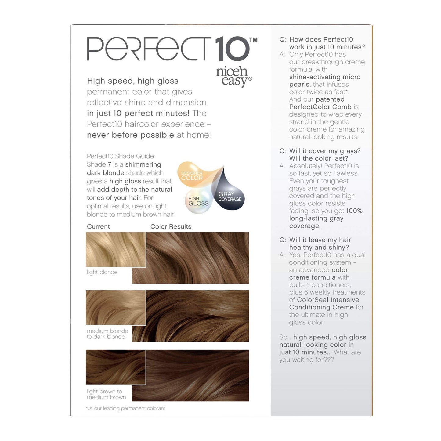 Clairol Nice'n Easy Perfect 10 Permanent Hair Dye, 7 Dark Blonde Hair Color, Pack of 1