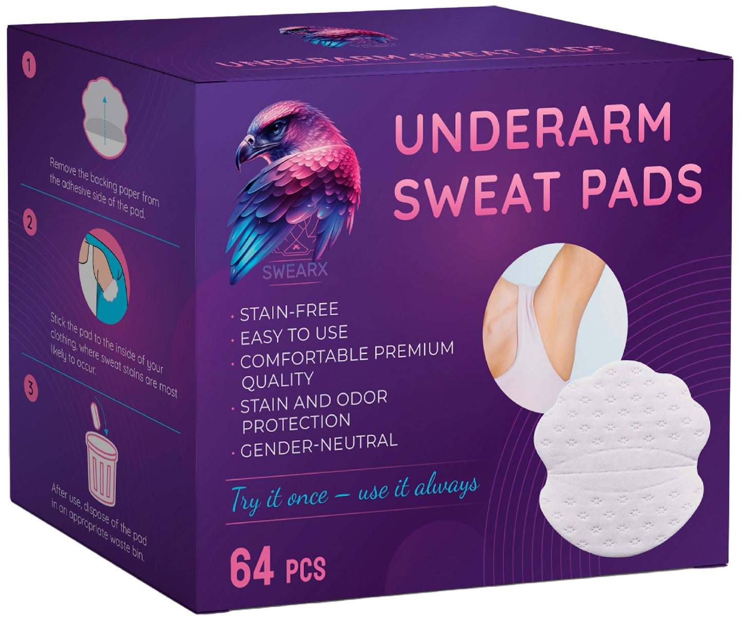 Swearx Armpit Sweat Pads - Underarm Sweat Pads for Women - Absorbent Armpit Shields for Sweating - Underarm Pads for Sweating Women - Discreet Under Arm Pads - Armpit Pads for Sweat Control
