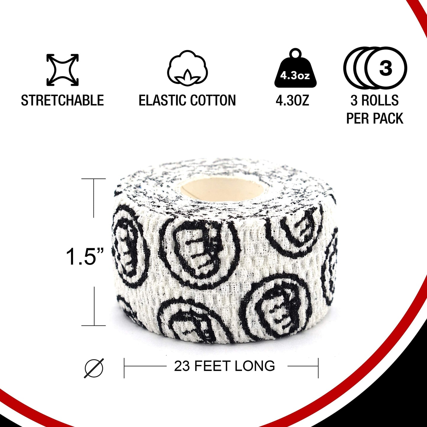 WOD Nation Weightlifting Hook Grip Tape - Bulk 3 Pack (23ft/Roll) Comfortable & Stretchy Athletic Thumb Tape for Weight Lifting, Cross Training - Protect Thumb, Wrist & Finger (White)