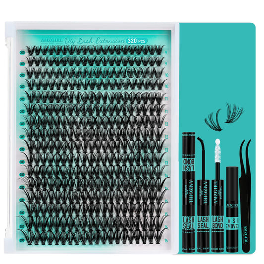 Lash Clusters Kit 320Pcs,30D Eyelash Extension Kit,Lash Bond and Seal Waterproof,Lash Remover for Individual Cluster Lashes Kit,Lash Applicator Tool for DIY Lash Extension Kit(D-Mix9-16mm Kit)