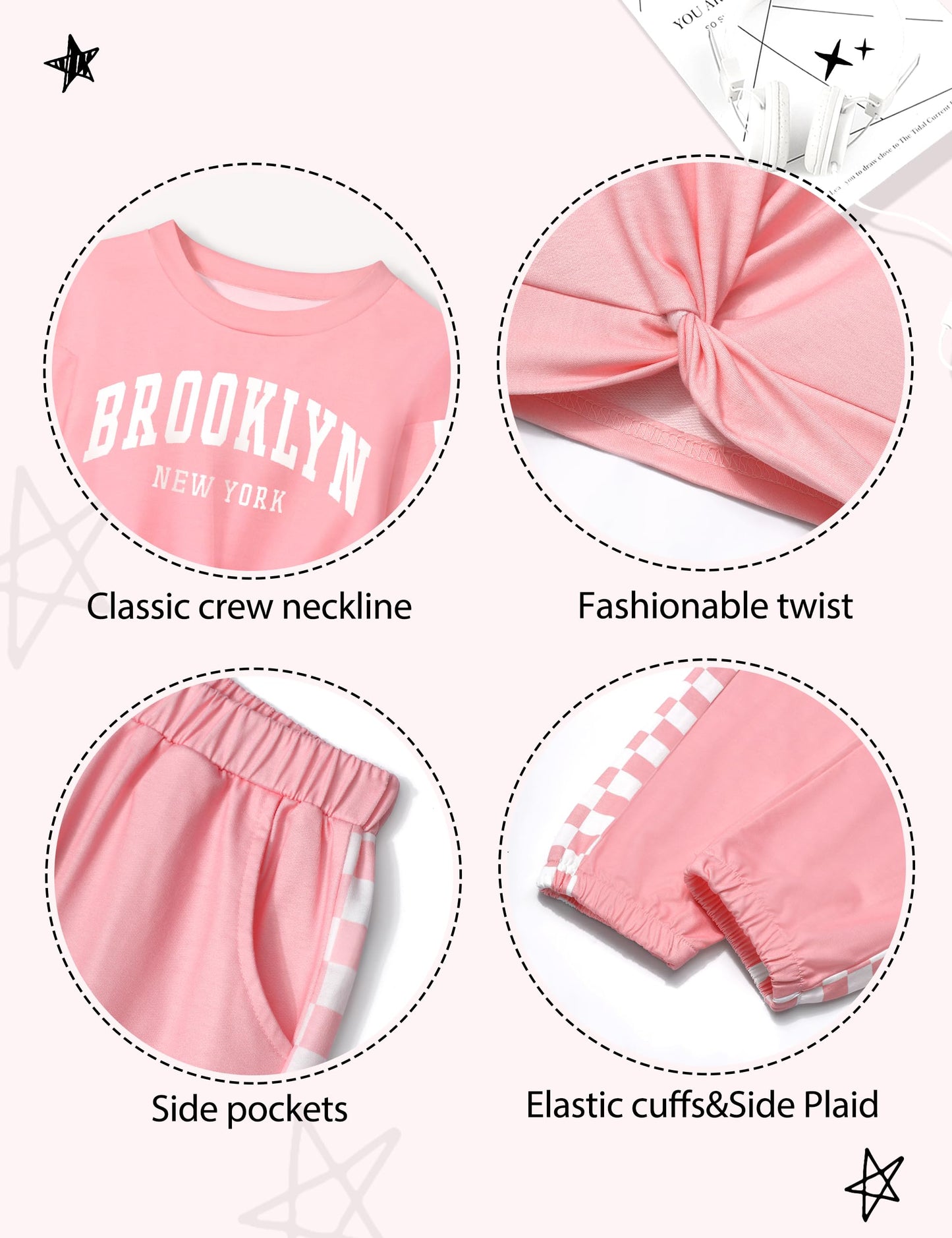 Boiltcat Girl Clothes Size 8-10 Pullover Girls' Clothing Sets Twist Front Sweatshirt and Plaid Sweatpants 2 Piece Girls Sweatsuit Fall Winter Pink 9-10 Years