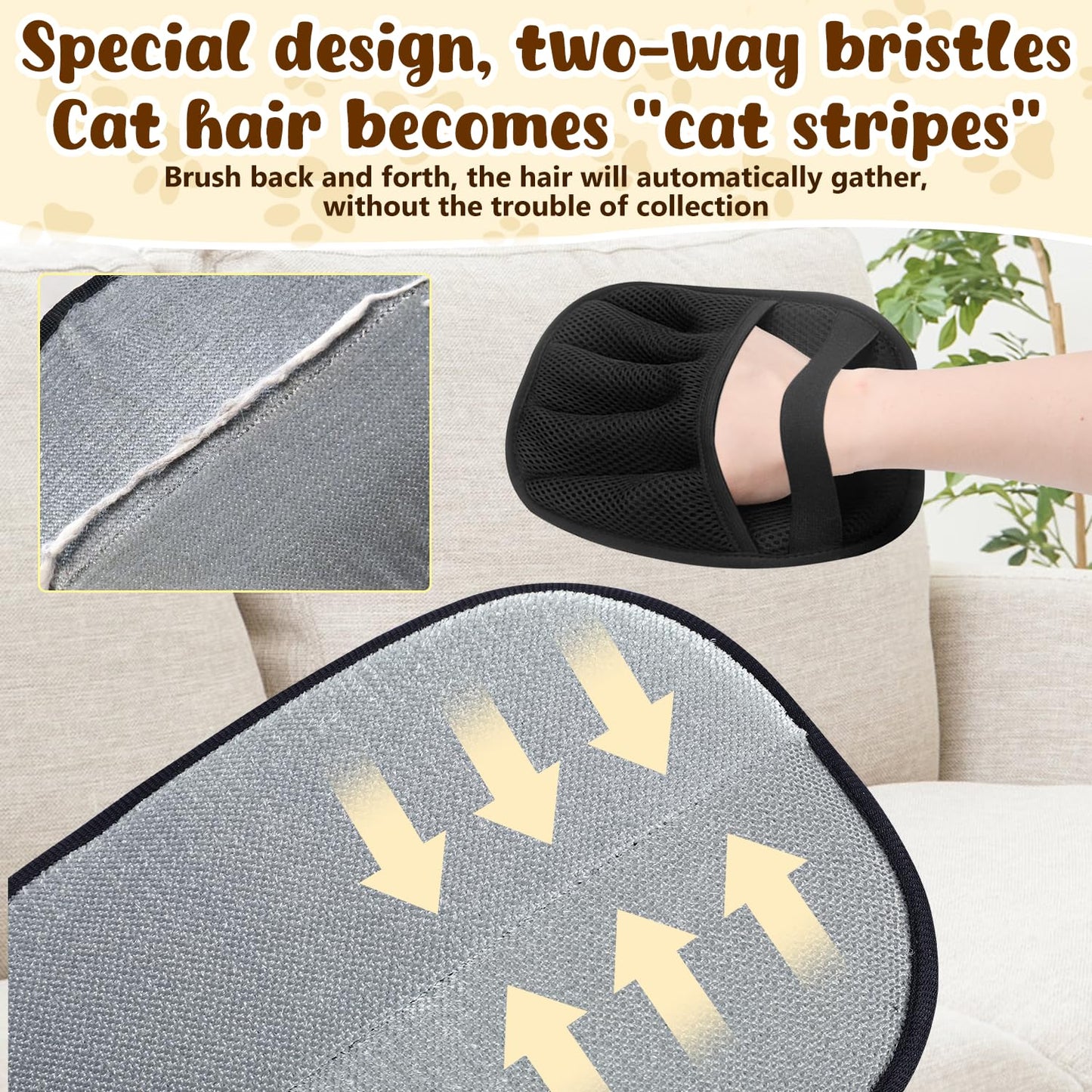 JJpopo 2 PCS Pet Hair Removal Glove for Cats & Dogs, Upgrade Efficient Grooming Gloves for Pet Hair, Reusable Cat & Dog Hair Remover for Clothing/Couch/Furniture/Carpet/Car Seat