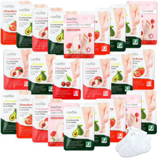 Swiffen 24 Pcs Fruits Beauty Foot Mask Bulk Hydrating Foot Moisturizing Socks Shea Butter Aloe Treatment Mask for Spa Kit Sleeping Skincare Gift Beauty Kits for Women