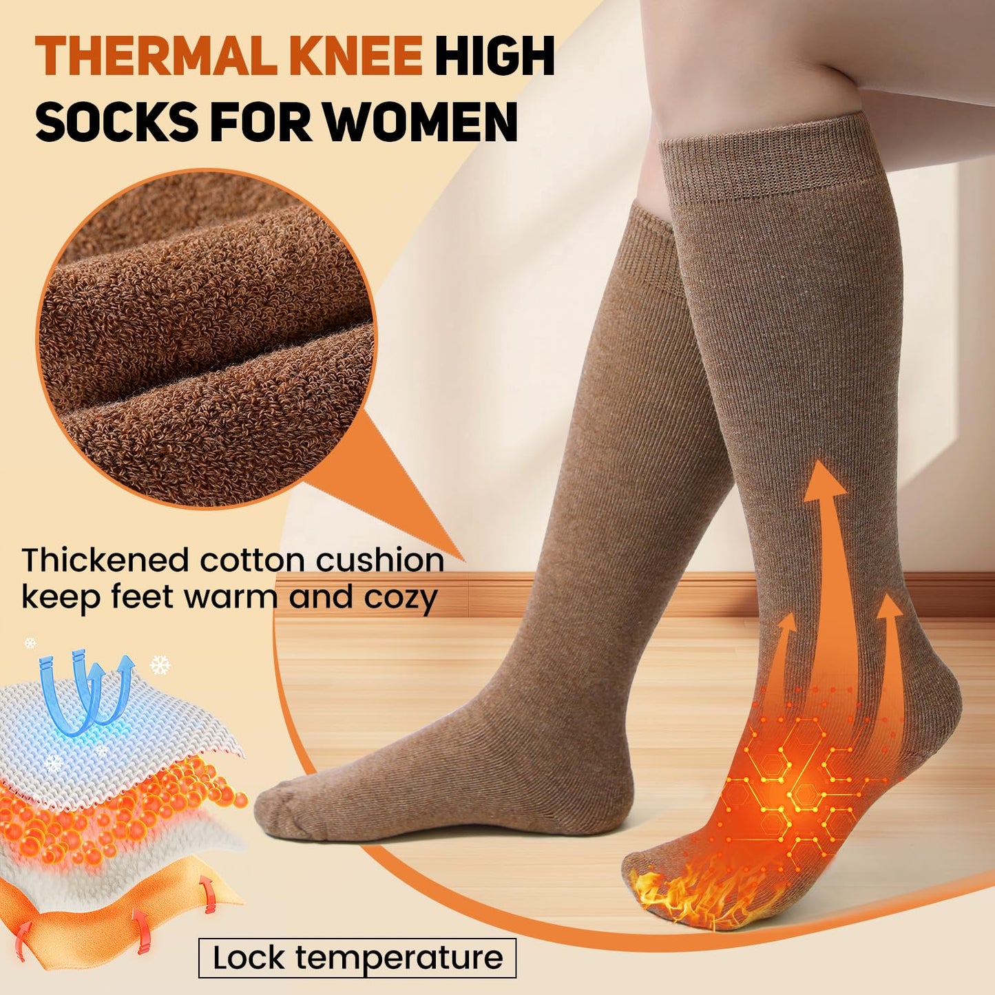 MIREAZW Warm Knee High Socks for Women,4 Pairs Cotton Thermal Socks for Skiing Hiking Gifts Boot Socks for Winter Mixed color01