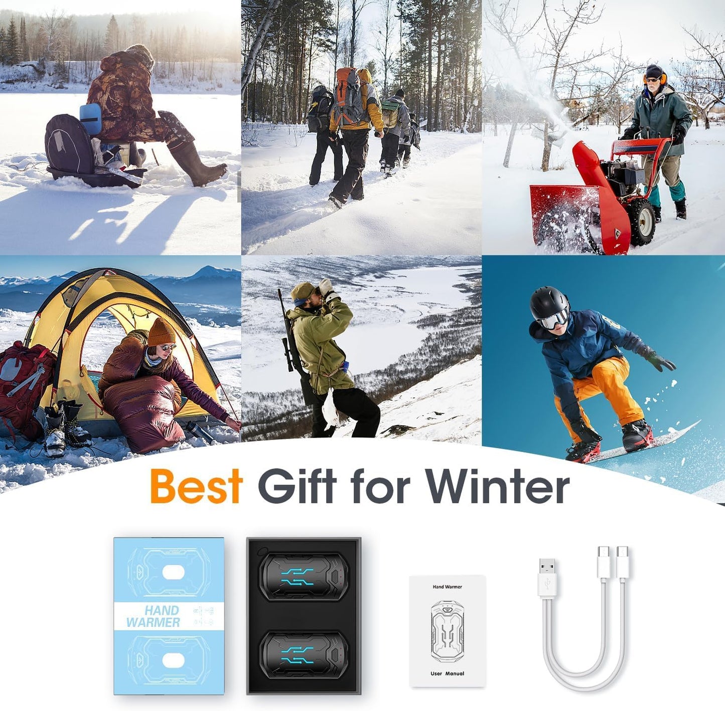 OLV Hand Warmers Rechargeable 2 Pack 20Hrs Long Heating Pocket Size Electric Handwarmers, Portable USB Hand Warmer Heater Therapy Great Gift for Christmas Outdoors, Hunting, Golf, Camping Men Women