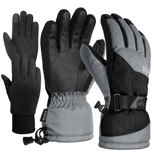 OutdoorMaster Ski & Snow Gloves, Winter Waterproof Thermal Gloves for Adult Men & Women, Winter Sports, Skiing, Snowboarding, Carbon, L