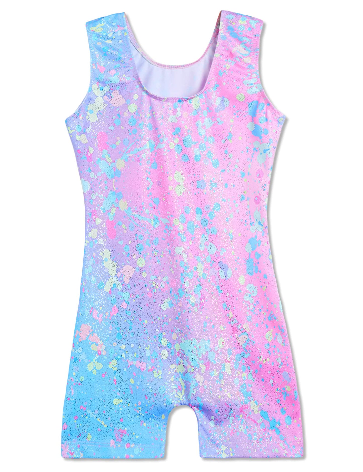 Domusgo Girls Gymnastics Leotards Size 8-9 Years Old Shiny Colorful Graffiti Dot Sleeveless Biketard with Shorts