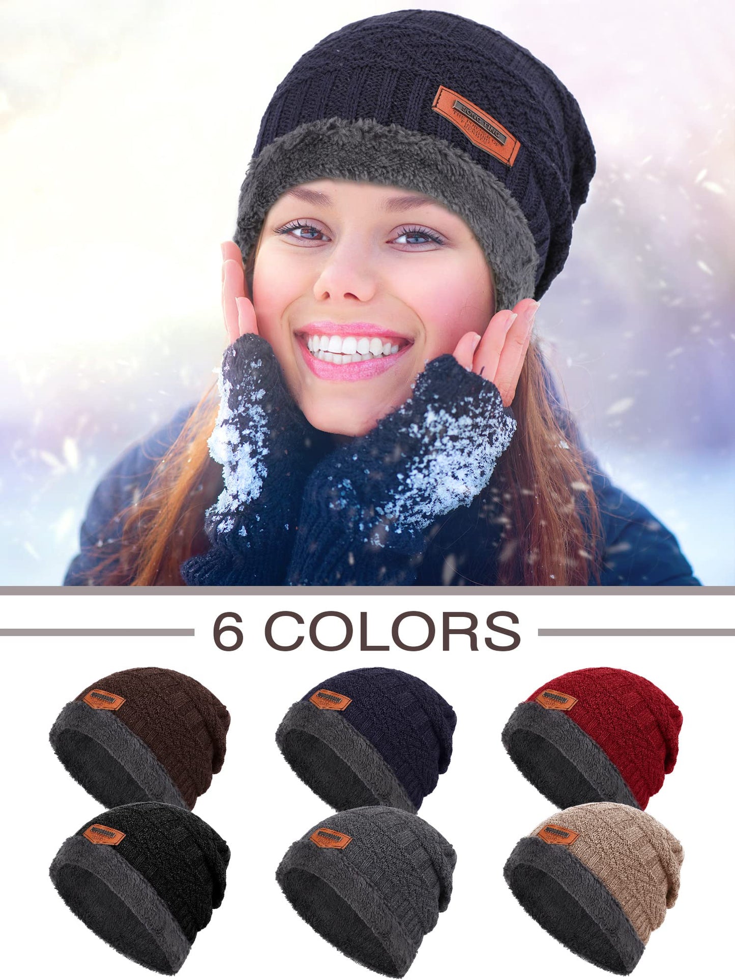 Kigeli 6 Pcs Winter Slouchy Beanie Bulk for Men Women, Fleece Inner Warm Hat Thick Skull Cap Knit Beanie Winter Beanie Hats (Multi Colors)