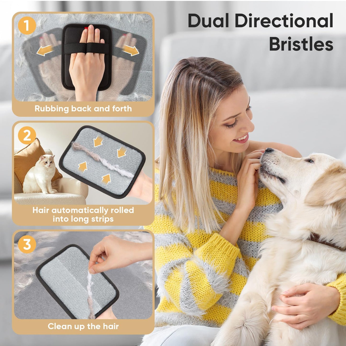 Wqapey Pet Hair Remover, Electrostatic Pet Hair Removal Gloves, Reusable Cat & Dog Hair Remover for Couch, Furniture, Carpet, Curtain, Upgraded Animal Fur Removal Tool, Cat Grooming Gloves-1 PCS