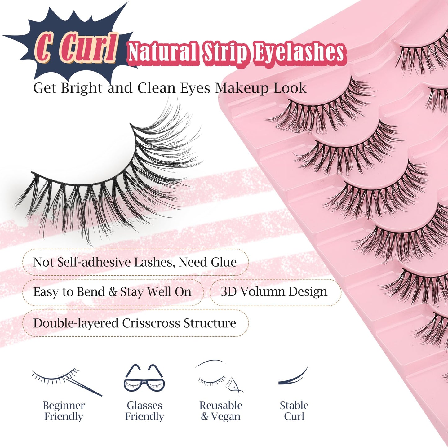 Siligli False Eyelashes wispy lashes pack 3D-385, black
