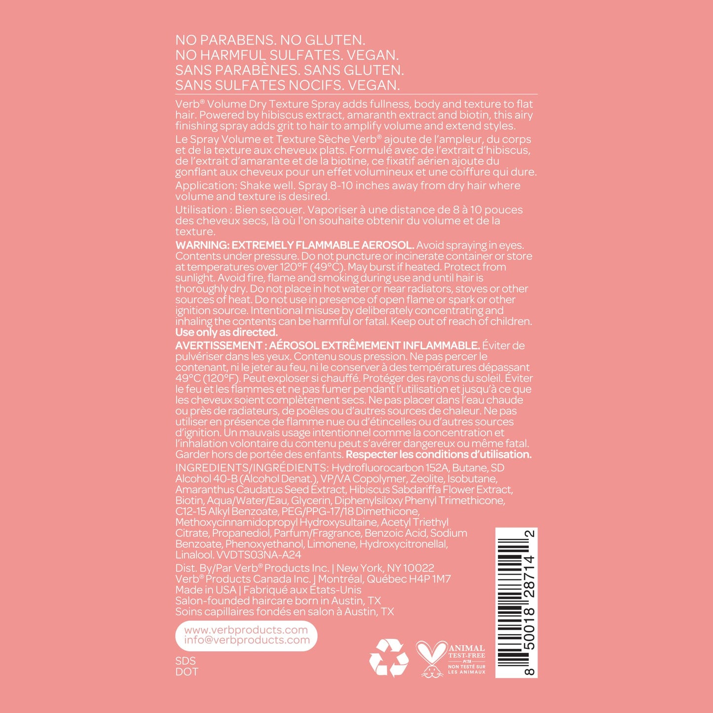 VERB Volume Dry Texture Spray, 5 oz- Boosts Volume, Adds Fullness & Weightless Grit - Sulfate, Paraben and Gluten Free
